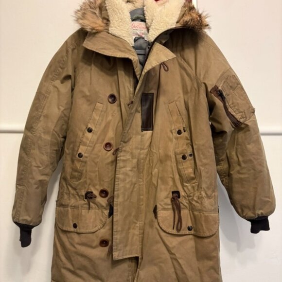 Green Mens winter Parka with real coyote fur, size L - Picture 1 of 4